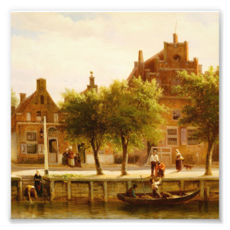 Vintage Dutch Canal Town Village Oil Painting Photo Print