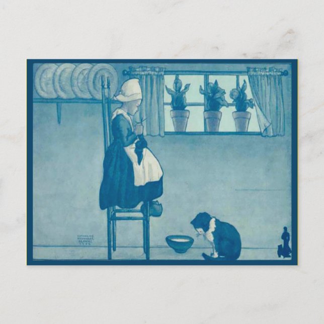 Vintage Dutch child  knitting at  home Postcard (Front)