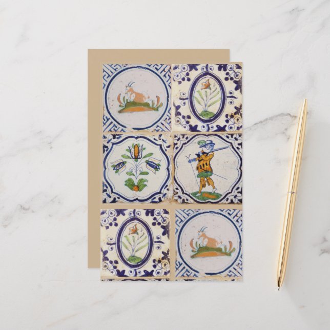 Vintage Dutch Delft Tiles 17th Century pottery art (Front/Back In Situ)