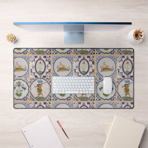 Vintage Dutch Delft Tiles 17th Century pottery art Desk Mat