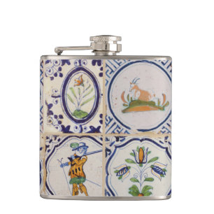 Vintage Dutch Delft Tiles 17th Century pottery art Hip Flask