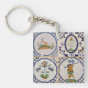 Vintage Dutch Delft Tiles 17th Century pottery art Key Ring