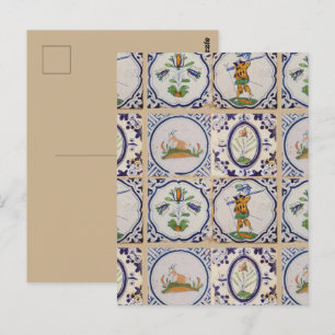 Vintage Dutch Delft Tiles 17th Century pottery art Postcard