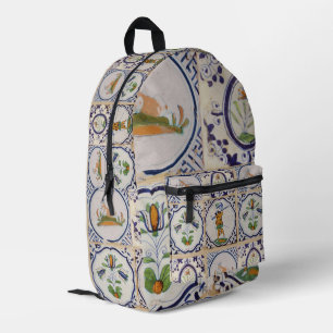 Vintage Dutch Delft Tiles 17th Century pottery art Printed Backpack