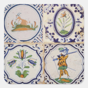 Vintage Dutch Delft Tiles 17th Century pottery art Square Sticker