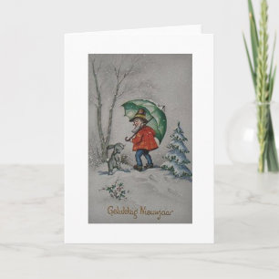 Vintage Dutch  Elf New Year Greeting Card