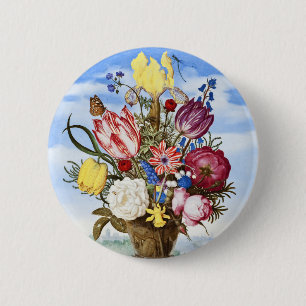 Vintage Dutch Golden Age Floral Still Life 6 Cm Round Badge