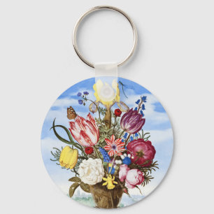 Vintage Dutch Golden Age Floral Still Life Key Ring