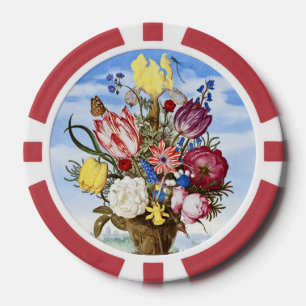 Vintage Dutch Golden Age Floral Still Life Poker Chips