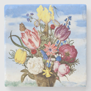 Vintage Dutch Golden Age Floral Still Life Stone Coaster