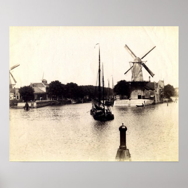 Vintage Dutch Image, Schiedam windmill Poster (Front)