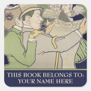 Vintage dutch newspaper advert bookplate square sticker