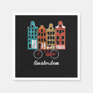 Vintage Dutch People Netherlands Amsterdam Bicycle Napkin