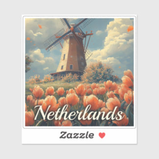 Vintage Dutch Windmill : Tulips and Charm