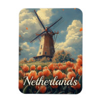 Vintage Dutch Windmill : Tulips and Charm