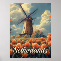 Vintage Dutch Windmill : Tulips and Charm
