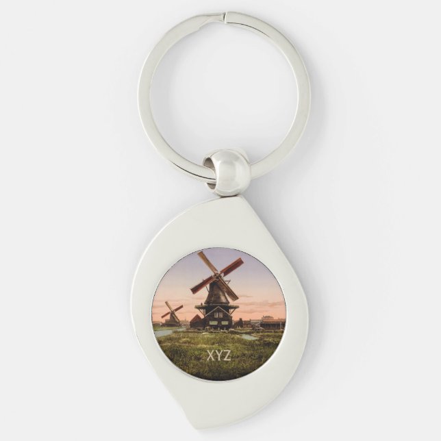 Vintage Dutch Windmills custom key chain (Front)