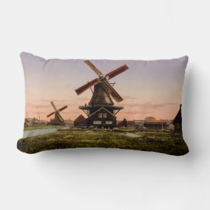 Vintage Dutch Windmills custom throw pillow