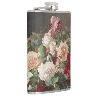 Vintage E. Hariel Rose Still Life  Hip Flask