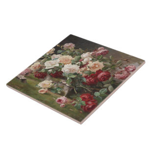 Vintage E. Hariel Rose Still Life          Tile