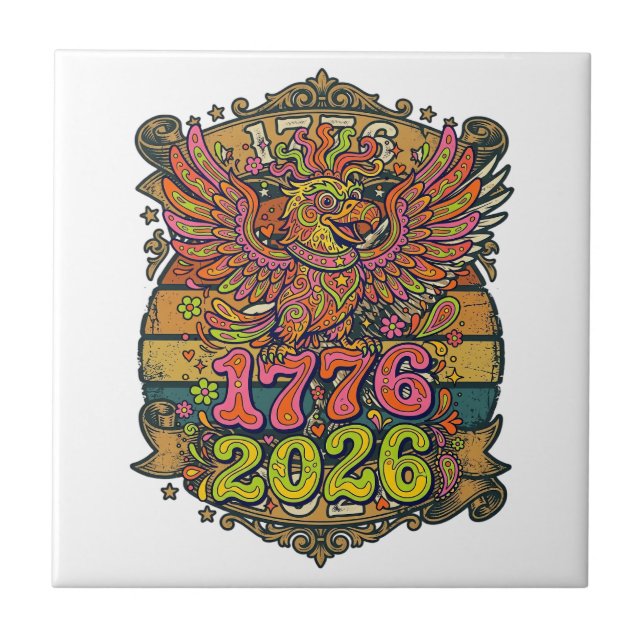 Vintage Eagle 1776 2026 Shirt Bubble Patriotic Tile (Front)