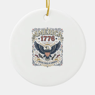 Vintage Eagle America 1776 Patriotic Ceramic Tree Decoration