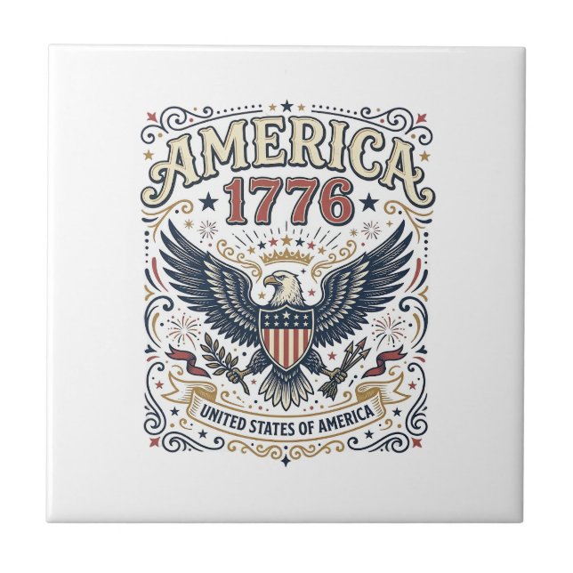 Vintage Eagle America 1776 Patriotic Tile (Front)