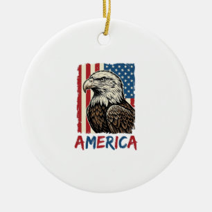 Vintage Eagle America Patriotic Shirt Design_1 Ceramic Tree Decoration