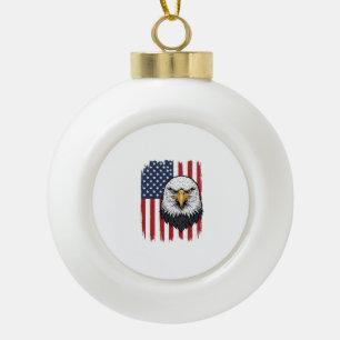 Vintage Eagle American Flag Patriotic Shirt Design Ceramic Ball Christmas Ornament