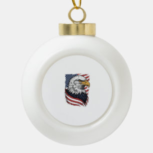Vintage Eagle American Flag Patriotic Shirt Design Ceramic Ball Christmas Ornament