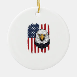 Vintage Eagle American Flag Patriotic Shirt Design Ceramic Tree Decoration