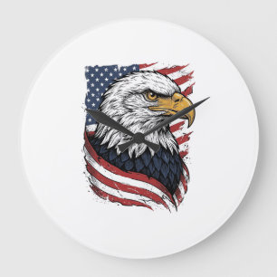 Vintage Eagle American Flag Patriotic Shirt Design Large Clock