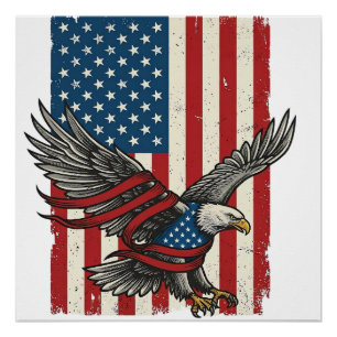Vintage Eagle Flag Vector Patriotic Shirt Design_1 Poster