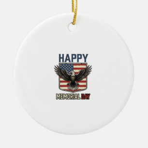 Vintage Eagle Memorial Day Patriotic Shirt Design_ Ceramic Tree Decoration