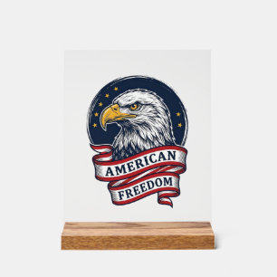 Vintage Eagle Patriotic Ribbon Vector Shirt Design Acrylic Sign
