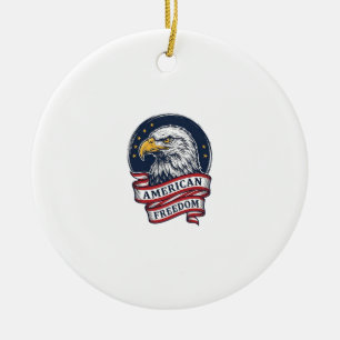Vintage Eagle Patriotic Ribbon Vector Shirt Design Ceramic Tree Decoration