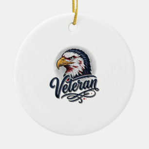 Vintage Eagle Veteran Patriotic Shirt Design_1 Ceramic Tree Decoration