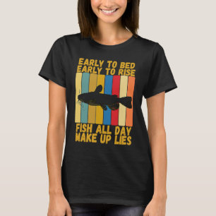 Vintage Early Bed Early Rising Catfish Fishing T-Shirt