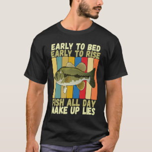 Vintage Early Bed Early Rising Funny Bass Fishing T-Shirt