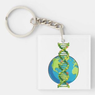 Vintage Earth Day DNA Nature Illustration Key Ring