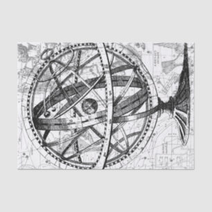 Vintage earth globe retro map black white tissue paper