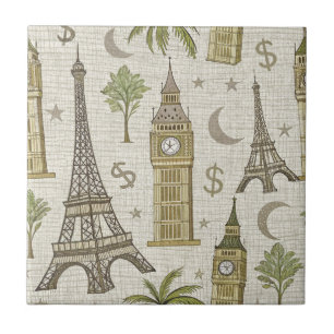 Vintage Earth Tones World Landmark for Travelers Tile