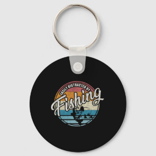 Vintage Easily Distracted By Fishing  Key Ring
