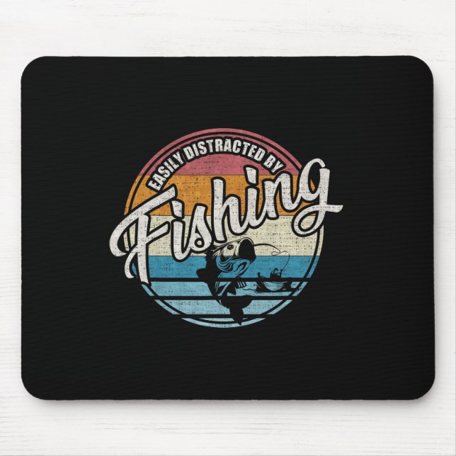 Vintage Easily Distracted By Fishing  Mouse Pad (Front)