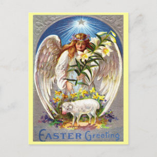 Vintage Easter Angel and Lamb Holiday Postcard
