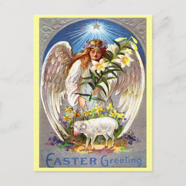 Vintage Easter Angel and Lamb Holiday Postcard (Front)