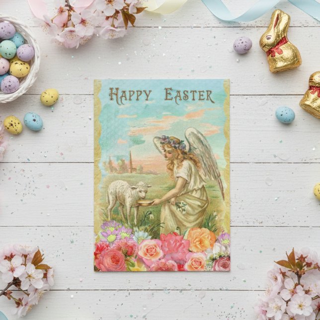 Vintage Easter Angel Lamb Pretty Holiday Card (Creator Uploaded)