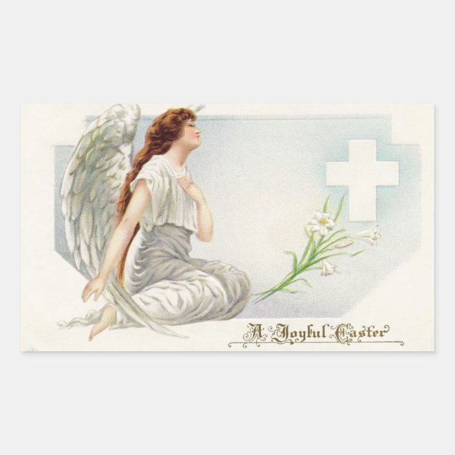 Vintage Easter Angel Rectangular Sticker (Front)