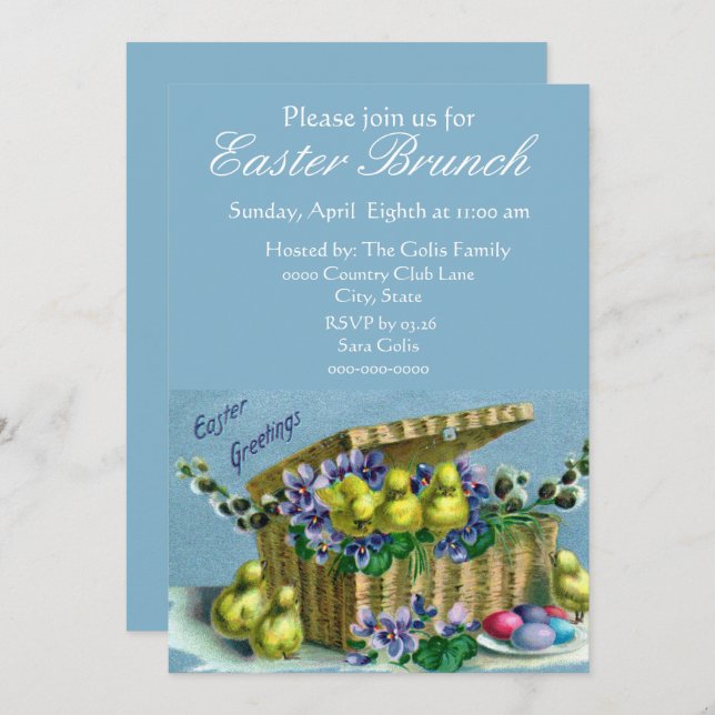 Vintage Easter Basket Family Brunch  Invitation (Front/Back)