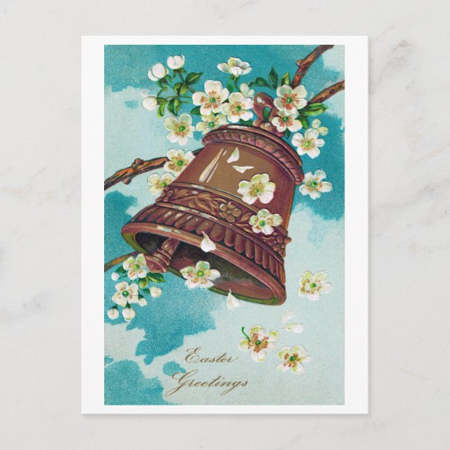Vintage Easter Bell and Cherry Blossoms Postcard (Front)